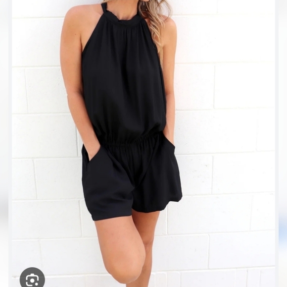 Beach Bohemia Black Halter Romper Sz Large - Picture 1 of 8